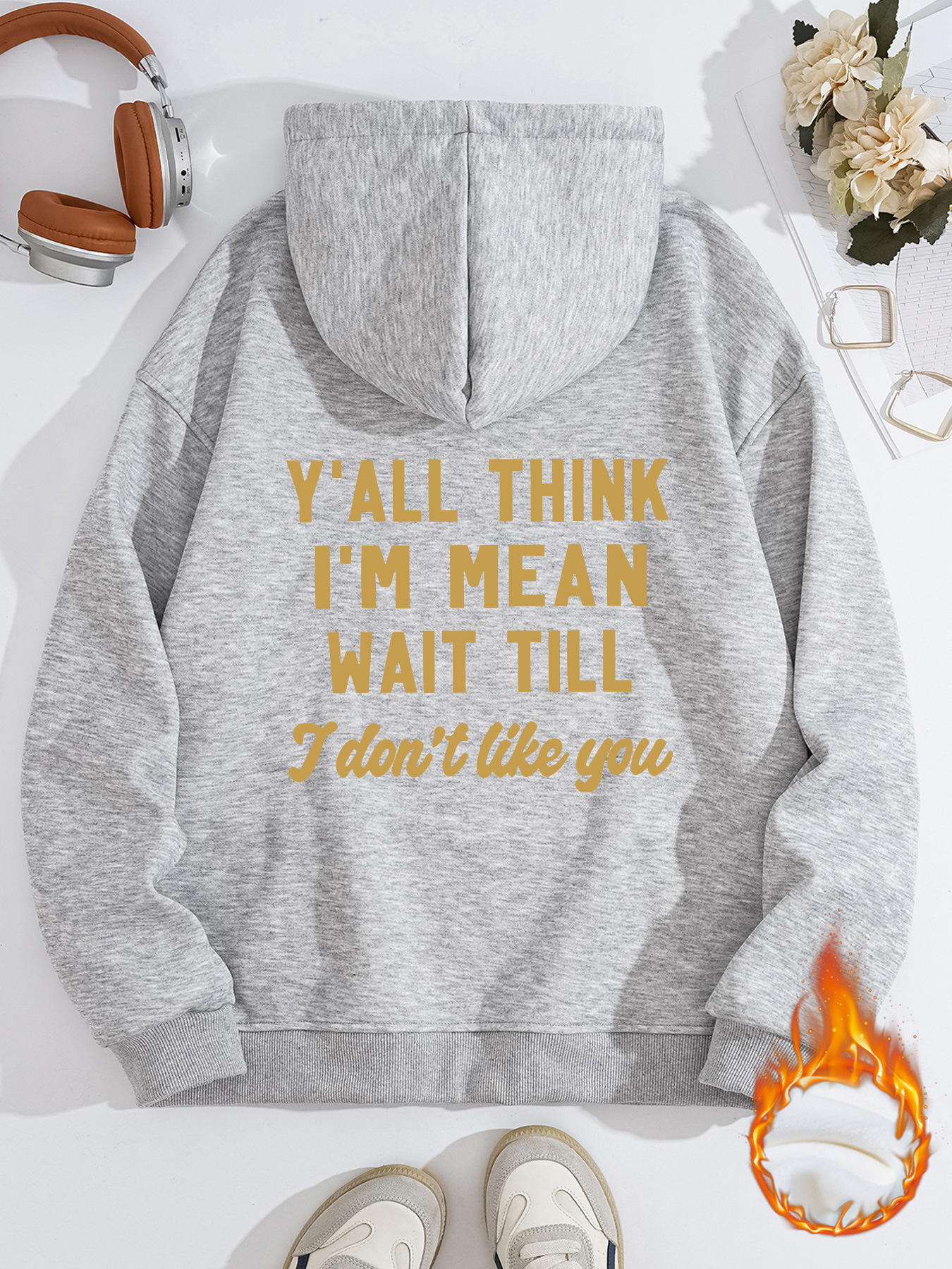 Cross-border autumn and winter European and American women's top hoodie I don't like you printed casual fleece-lined padded sweater