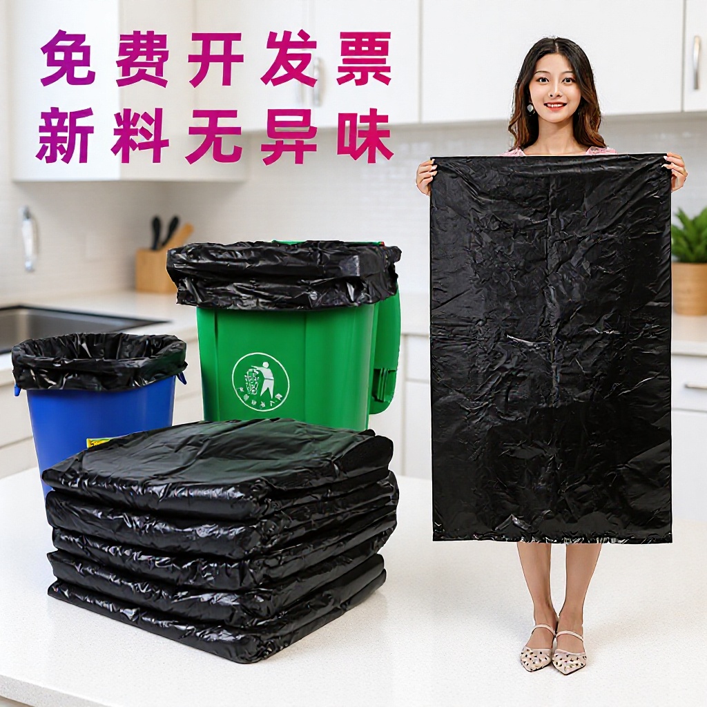 Thickened large garbage bags wholesale disposable property cleaning flat pocket commercial black plastic bucket bag