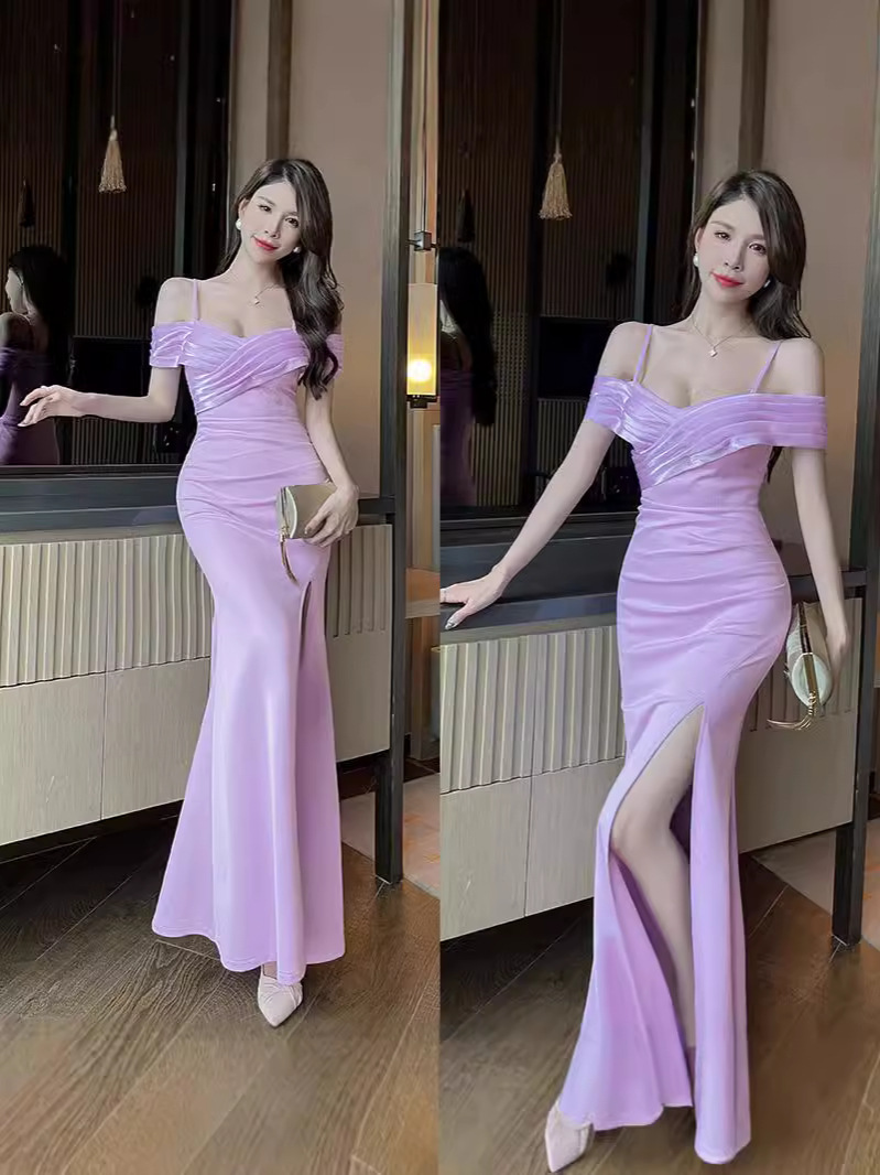Picture of Car Model One-Shoulder Evening Wear for Women K Song Foot Bath Club Work Clothes Slim Slit Hip-Covering Dress Long Skirt Fashionable Elegant