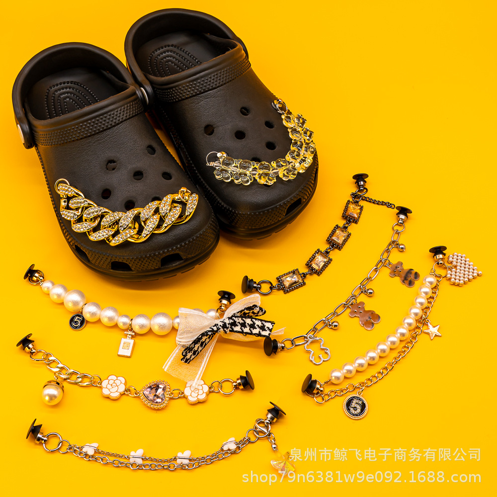 Metal Chain Shoe Flower Shoe Buckle Fit Hole Shoes Garden Slippers Hole Bag Beach Bag Rhinestone Pearl Decorative Buckle