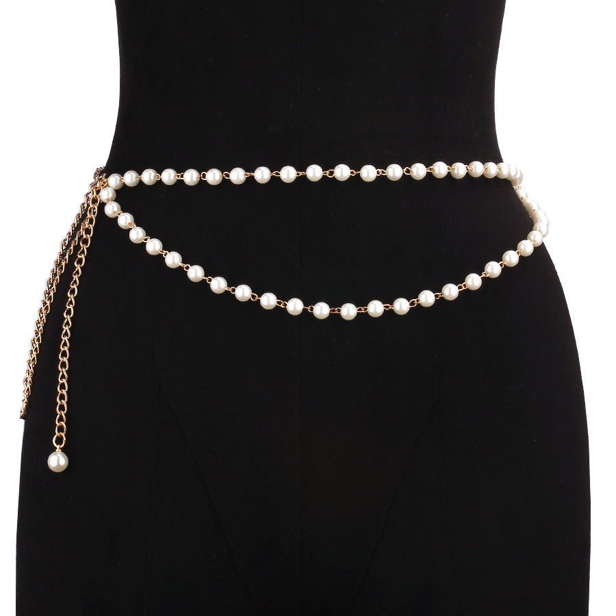 Elegant high-grade creative adjustable artificial Pearl waist chain fashionable all-match personalized multi-layer metal body chain