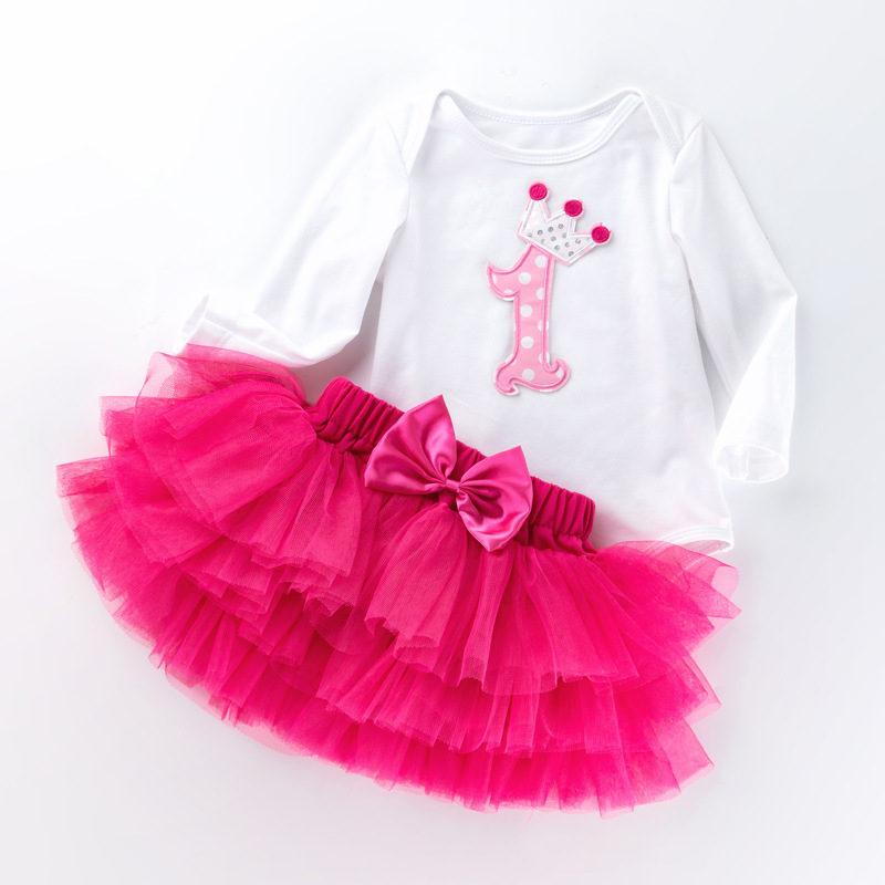 Picture of Cross-border Girls' Birthday Suit White Long-sleeved Cartoon One-year-old Hats Skirt Baby Top Princess Skirt