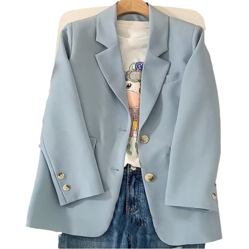 Women's Blazer, Korean Style, Classic Two-Button, Elegant Light Blue, Loose Casual Women's Suit, Commuter Style
