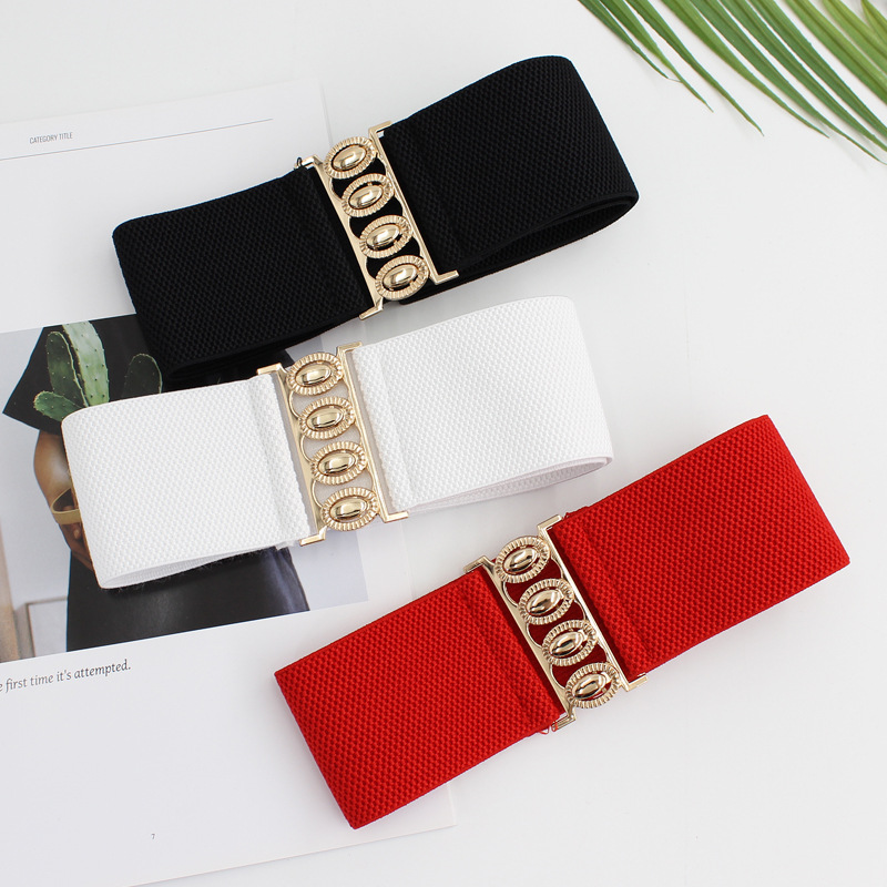 Women's All-match Elastic Waist Seal with Golden Buckle dress Fashion Decoration Elastic Wide Belt Elastic Belt