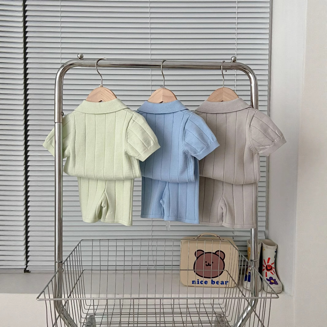 Picture of Ins Korean Style 2025 Spring and Summer Baby Children's Baby Ice Silk Knitted Sweater Thin Summer Top Pants suit
