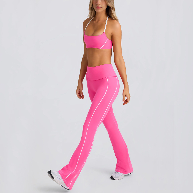 Yoga Wear Autumn Sling Tube Top Nude Bra Beautiful Back Sports Bra Running Fitness Women's Flared Pants Suit