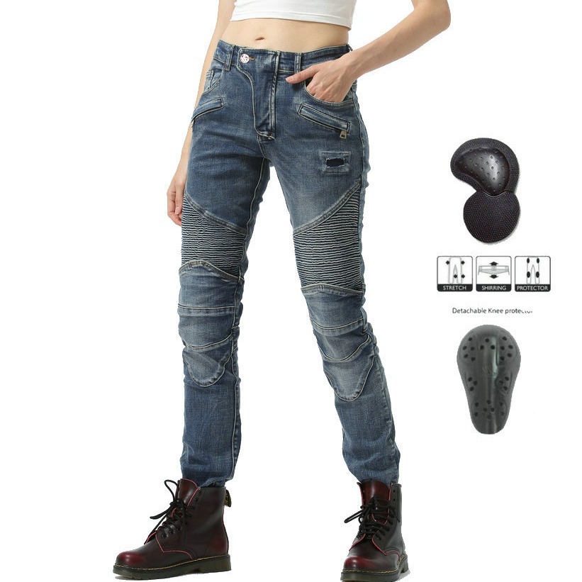 Picture of LOONG BIKER cotton casual vintage motorcycle pants motorcycle jeans motorcycle racing cycling pants for women