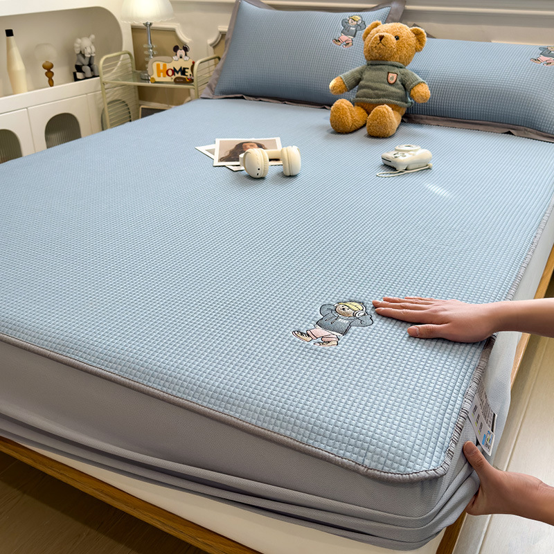 Picture of Category a Maternal and Infant Grade Waffle Ice Bean Mat Three-Piece Set Classy Ice Silk Mat Fitted Sheet Summer Air-Conditioned Soft Mat