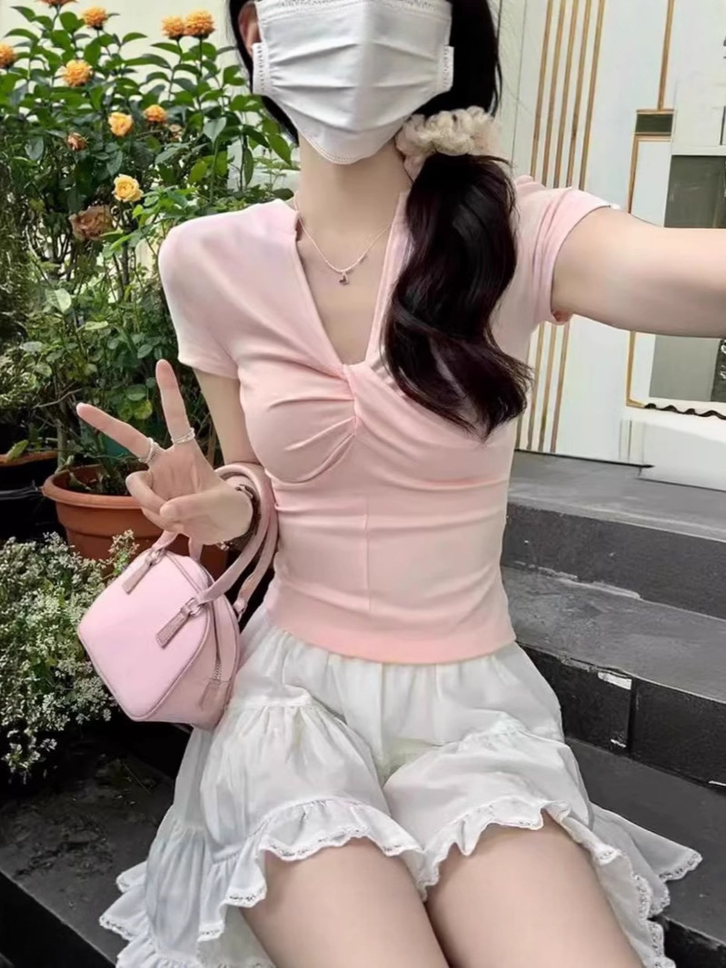 One-Shoulder Short-Sleeved T-Shirt for Women Summer 2025 New Design Niche Sexy Short Off-Shoulder Top Pure Lust Style
