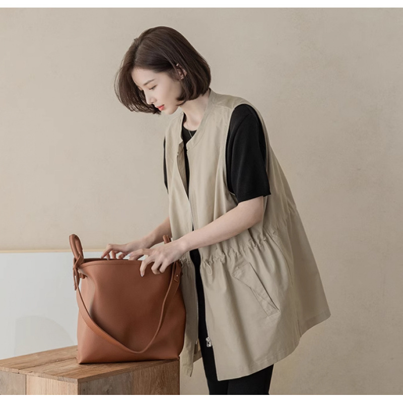 Picture of Spot spring and summer new Korean casual drawstring simple literary and artistic mid-length vest jacket women's layered top
