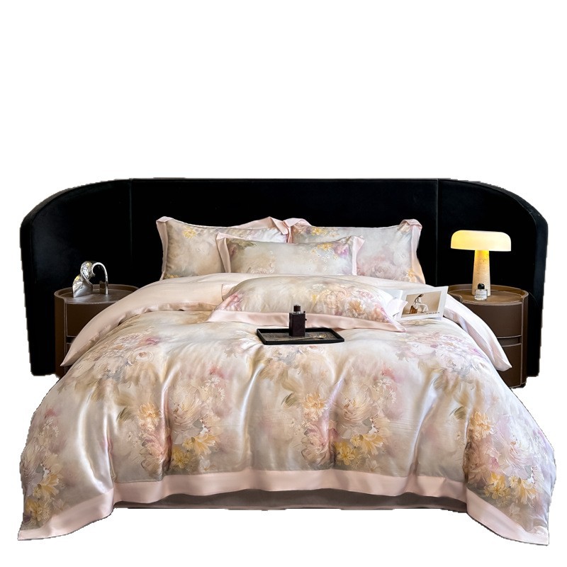 Picture of Summer Class A Maternal and Infant Grade Lyocell Tens Four-Piece Light Luxury Ice Silk Naked Sleeping Cool Quilt Cover Bed Sheet 1.8 Bedding