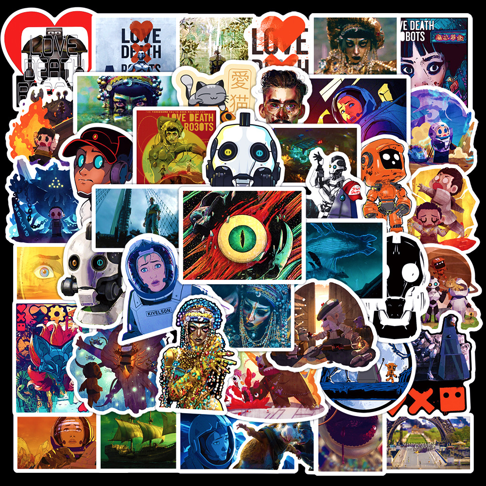 50 pieces of American TV series Love crash graffiti stickers love death and robot water cup waterproof decorative stickers wholesale
