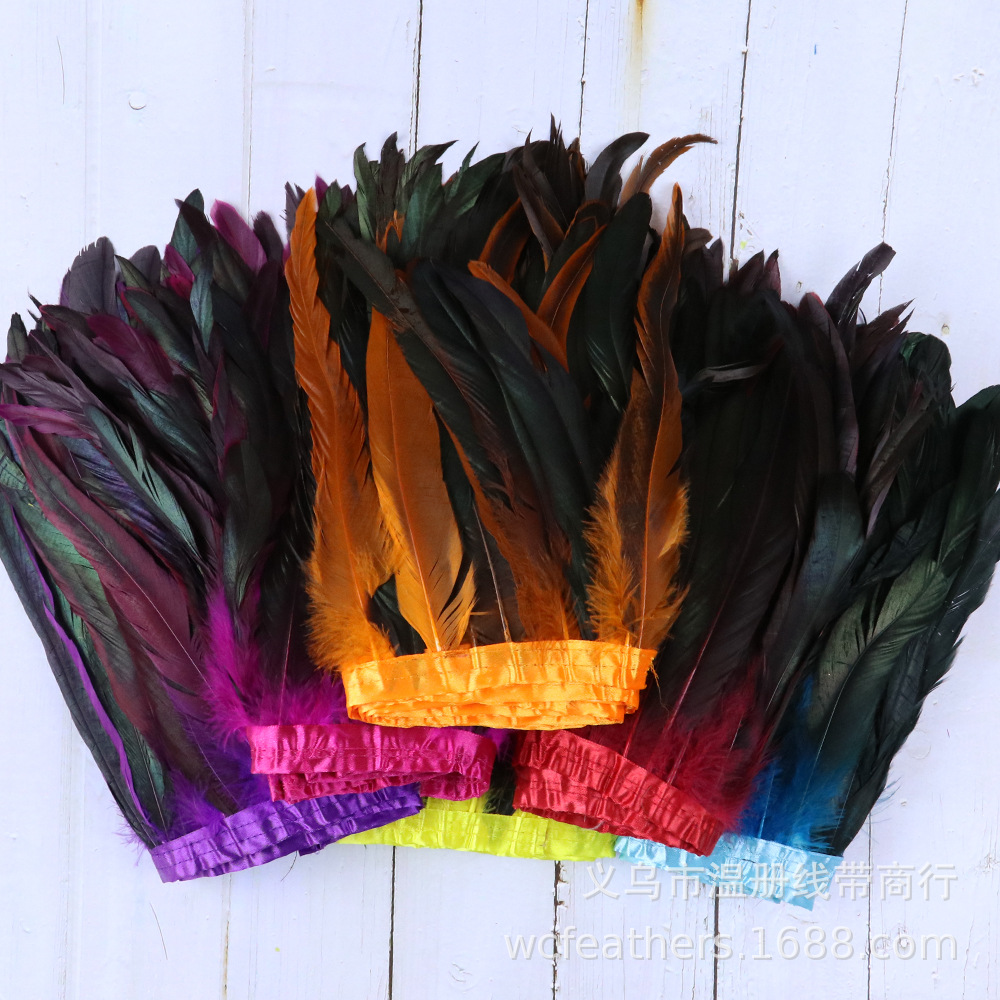 Wenzi feather manufacturers are now selling black chicken tail wool cloth edge clothing accessories two-color dyed cock wool