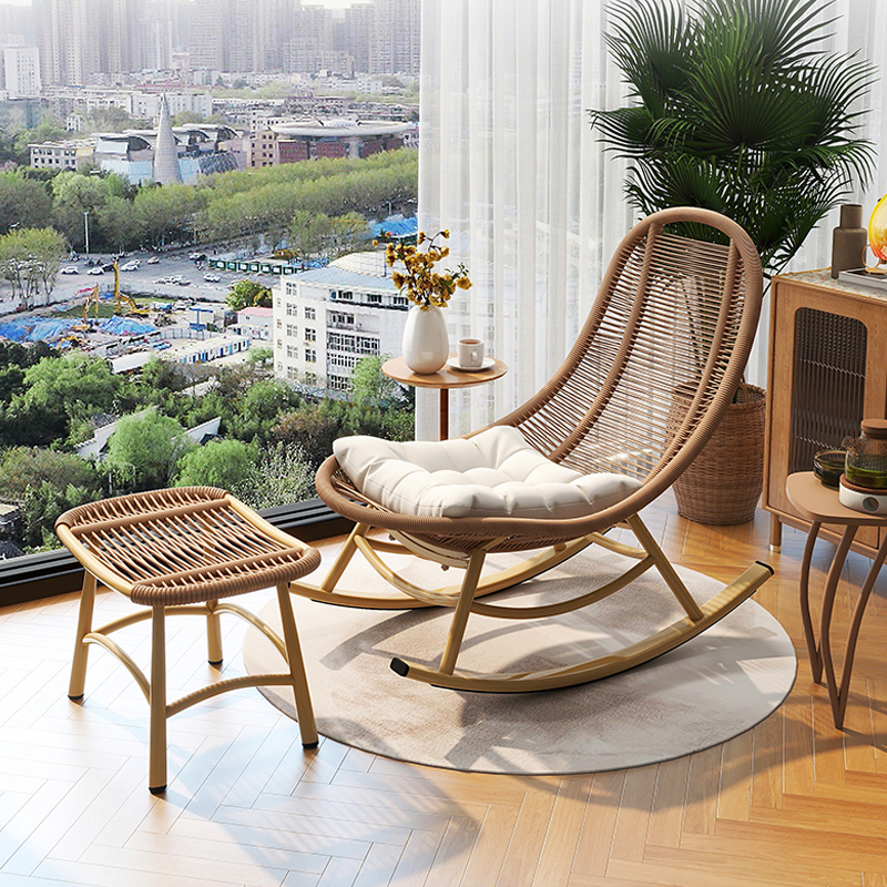 Rocking chair, rattan casual balcony living room recliner, adult courtyard garden rattan chair, lazy sofa chair, home rocking chair