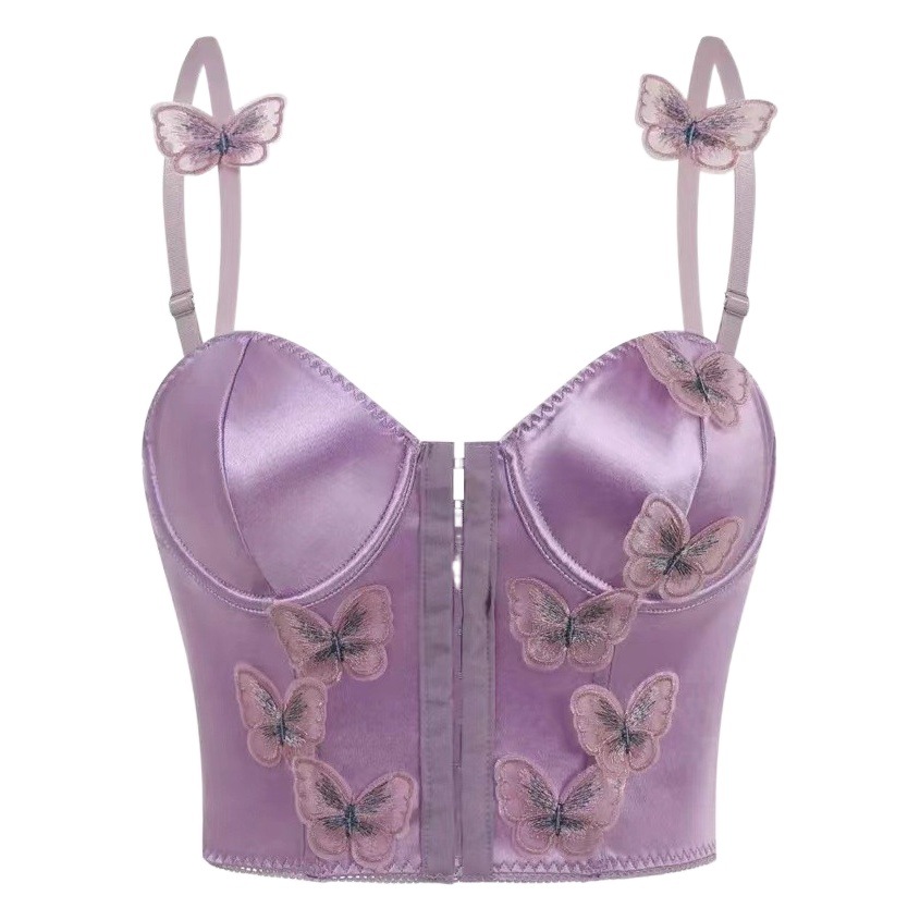 European and American Fashion Fishbone Brassiere Three-dimensional Butterfly Girly Heart High-end Camisole Vest with Buckle Outer Wear Beautiful Back Tube Top