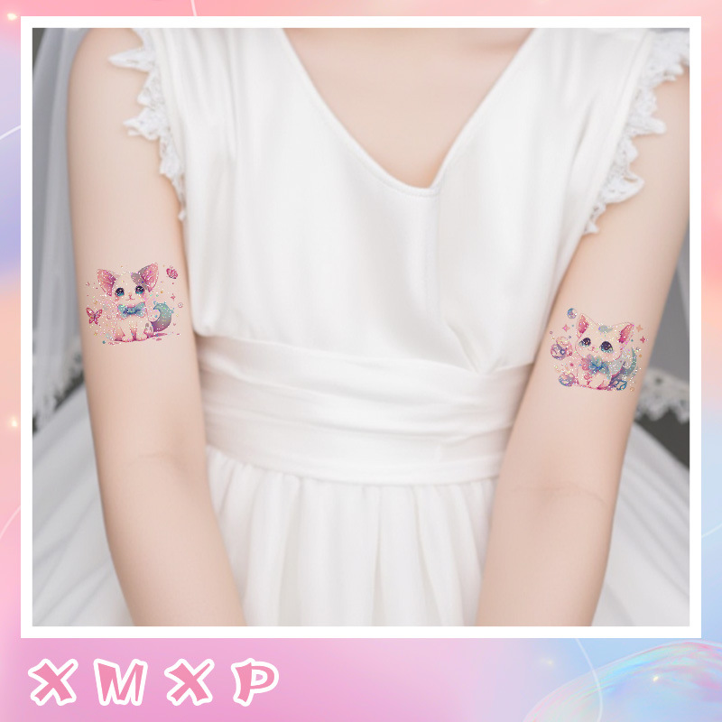 Picture of Glitter Color Cat Sticker Tattoo Sticker Fairy Washable Waterproof Long-lasting Cute Small Fresh Beautiful Arm Children