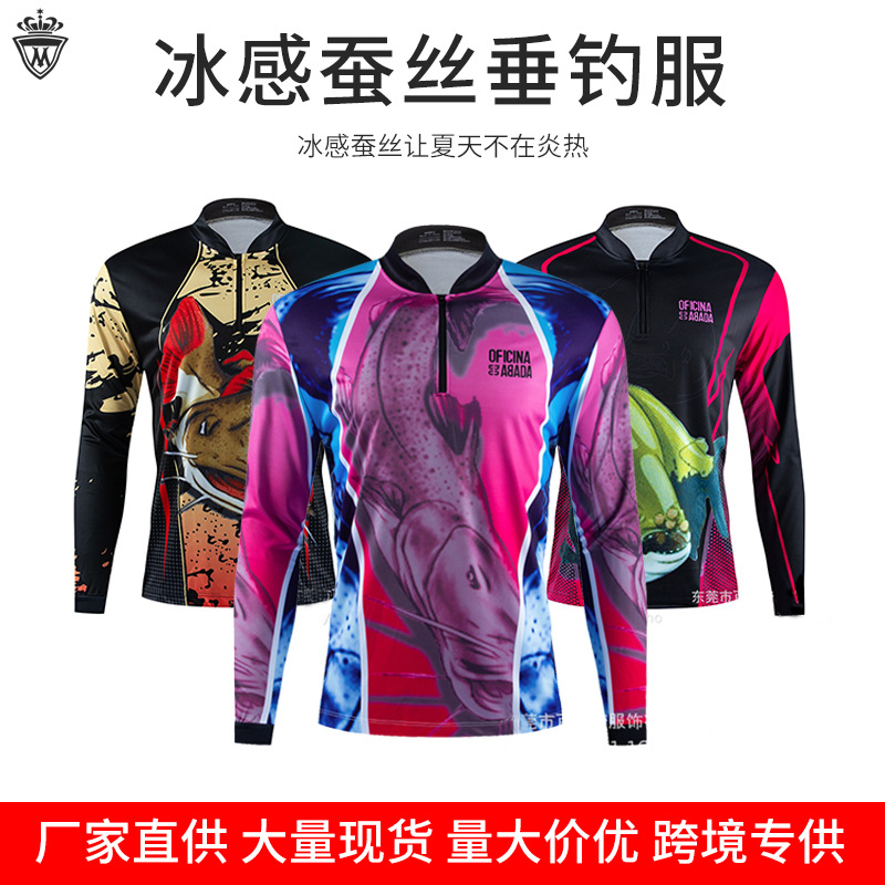 Cross-border New Outdoor Silk UV Sunscreen Long-sleeved Fishing Suit Breathable Men's Top Quick-drying Fishing Suit