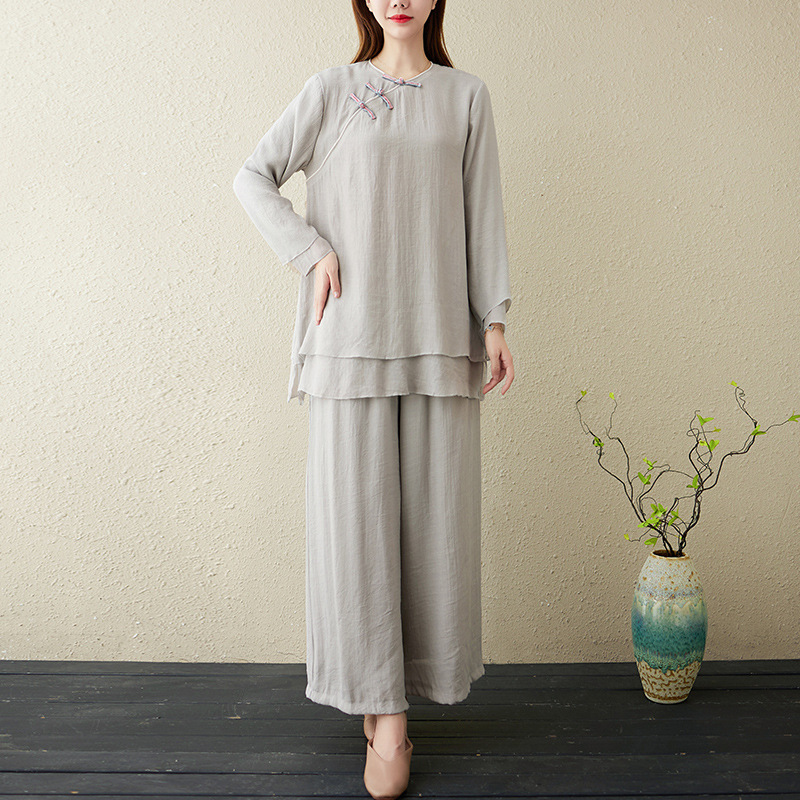 Picture of 2024 Buddha suit Women's Chinese Style Yoga Two-piece suit Chinese Style Retro Candid Lay Buddhist Zen Suit Zen Tea Suit