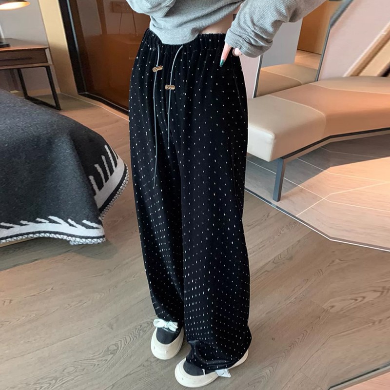 Picture of New maternity pants drawstring gold velvet outer wear narrow wide leg pants trousers