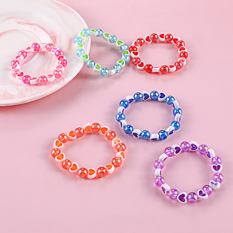 Colorful simple children's acrylic bracelet love bead string girl bracelet factory supply can be Wholesale