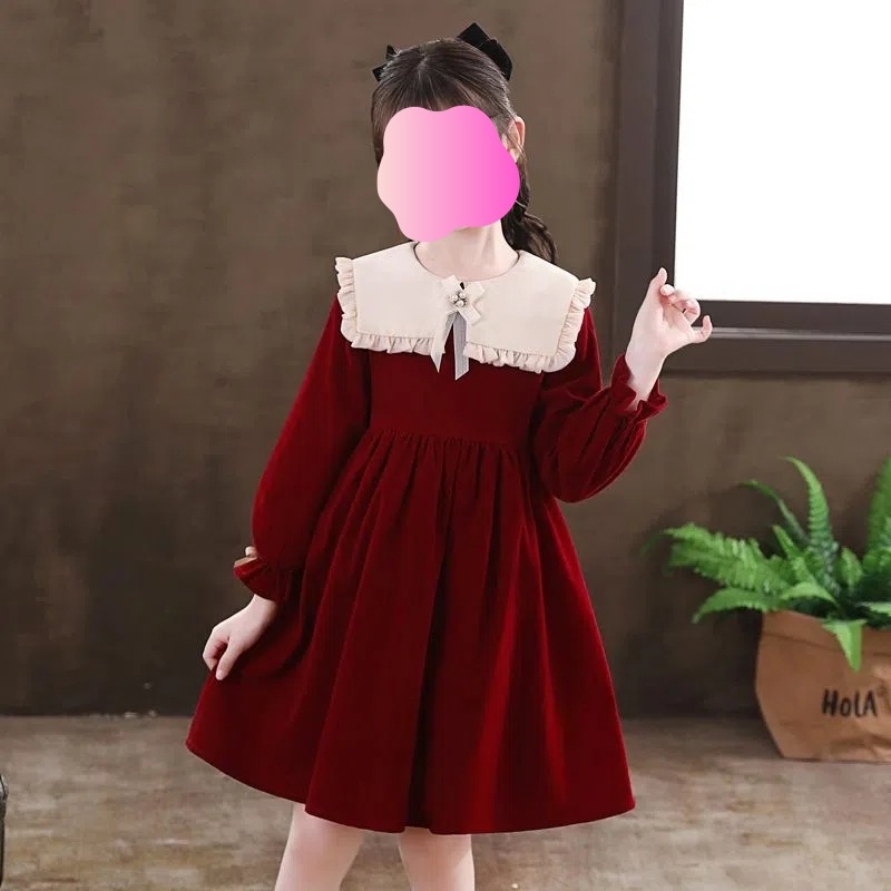2024 girls autumn dress new western style autumn children's clothing princess dress children's red fashionable autumn skirt