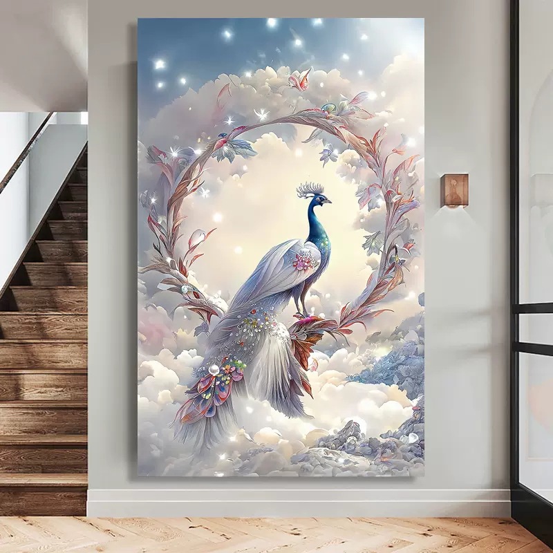 Full Sticking New 5d Diamond Painting Full Diamond Living Room Vertical Porch White Peacock Sticking Diamond Cross Stitch Brick Painting Hanging Painting