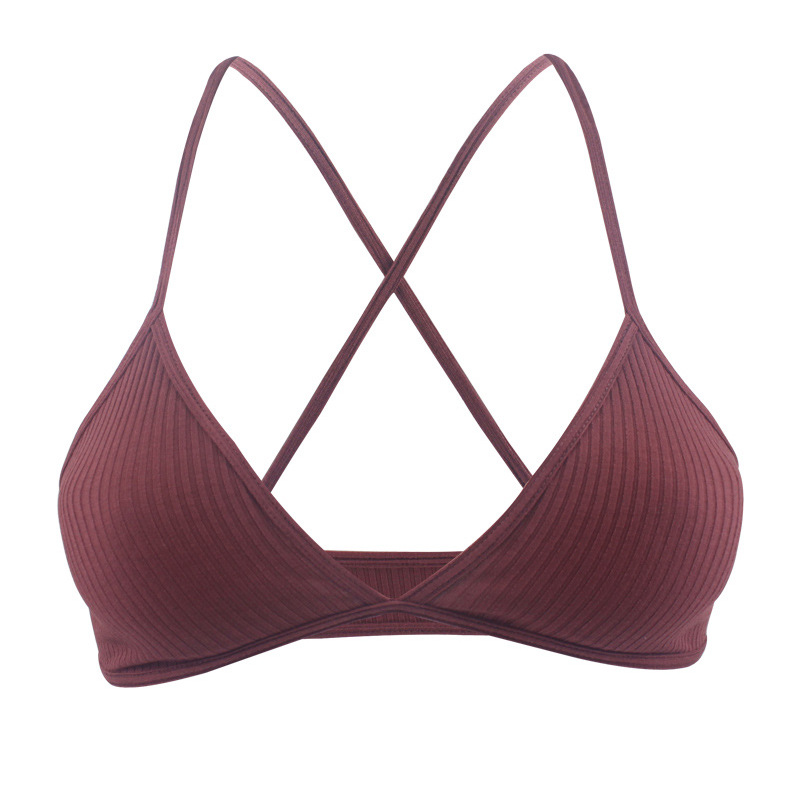 Picture of Thin cotton bralette cross back triangle cup without steel ring comfortable breathable bra light thread underwear