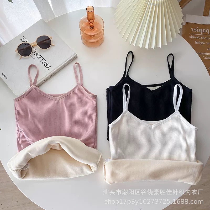 Picture of Autumn and Winter Warm Vest Women's Inner Wear Base Fleece-lined Thickened Cold-proof Student Small Sling Slim-fit Top Sleeveless Underwear