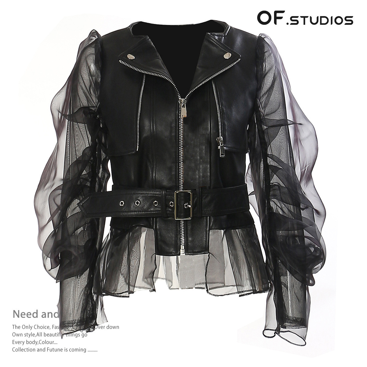 Cross-border domineering stitching mesh perspective leather motorcycle jacket jacket