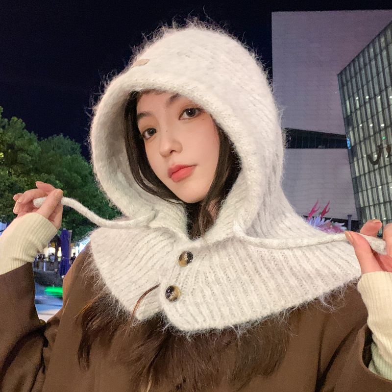 Picture of Autumn and Winter New Hat Women's Balaclava Hat Winter Warm Neck Integrated Hat All-match Knitted Wool Hat Thick