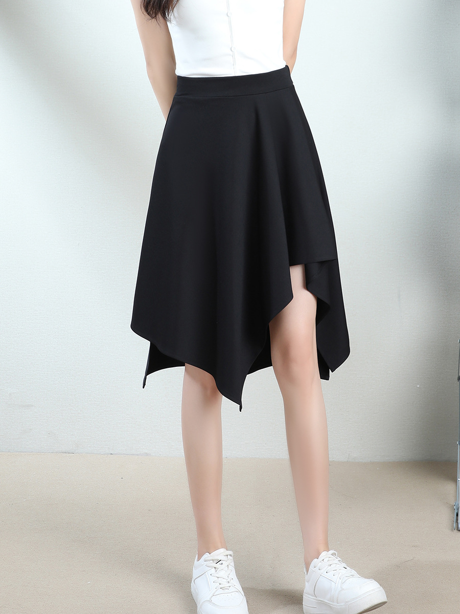 Irregular Skirt Spring and Summer Women's Middle Stretch Joker Skirt New Arrival Black Stretch High Waist Slimming Skirt Cross-Border