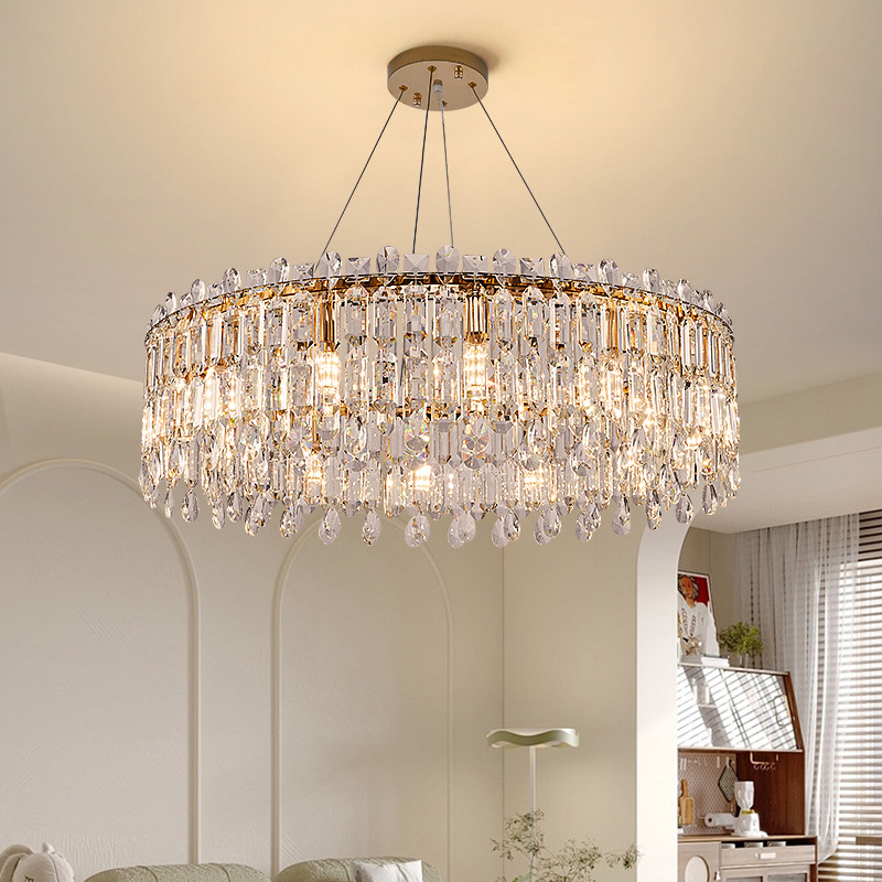 Light Luxury Crystal Round Chandelier Villa Living Room Dining Room Living Room Lamp Hotel Wedding Banquet Hall Led Chandelier