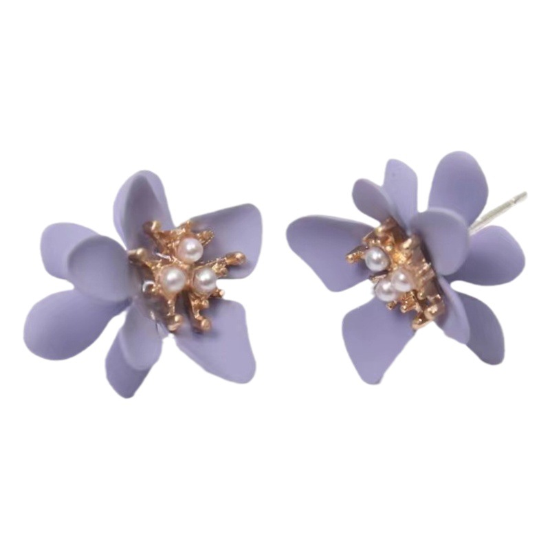 S925 silver needle small fresh purple flower earrings Super fairy niche design earrings sweet temperament new earrings