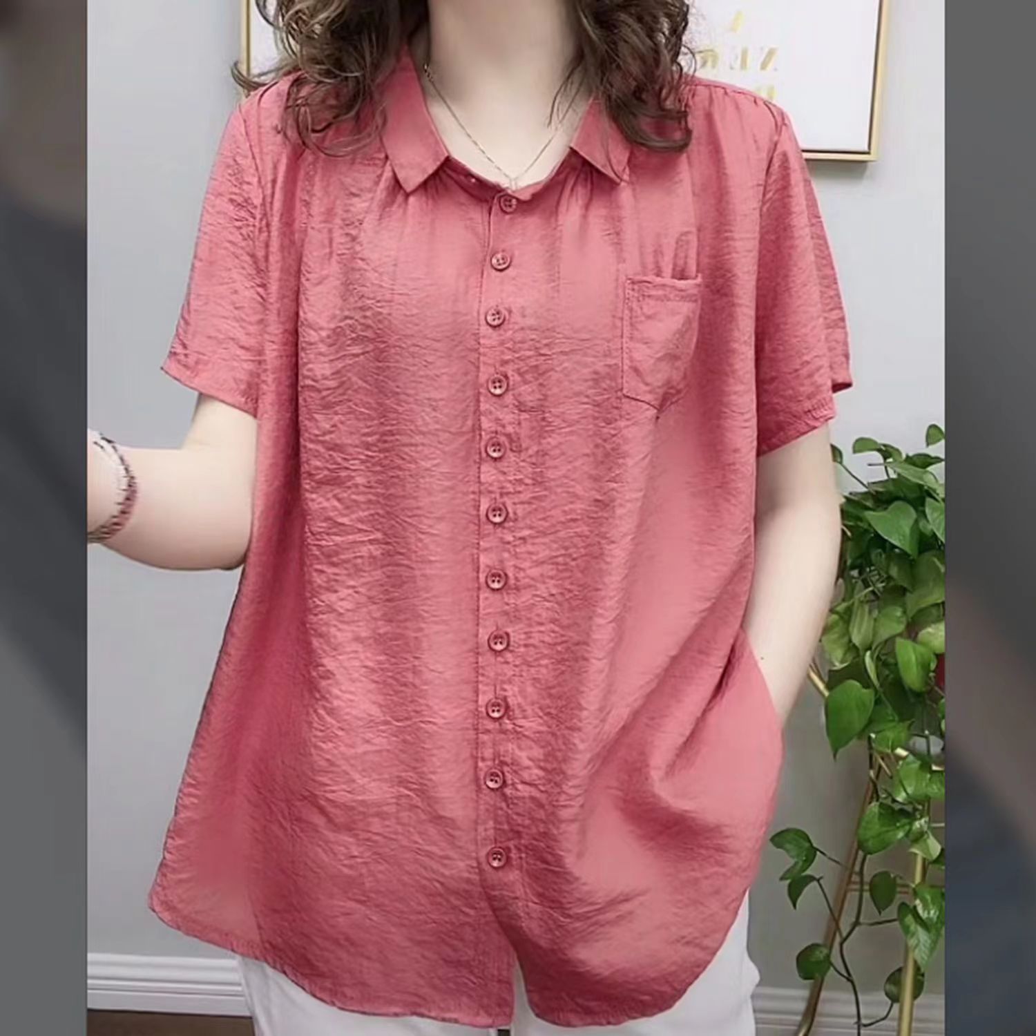 Picture of Wholesale Fat People Women's Wear Fat Mother Plus Size Shirt Belly Covering Top Elderly Women's Short Sleeve Cardigan