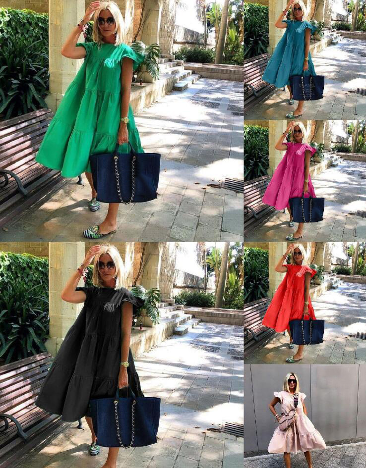 Platform Amazon wish Europe and the United States foreign trade cross-border hot loose casual women's loose fold stitching solid color