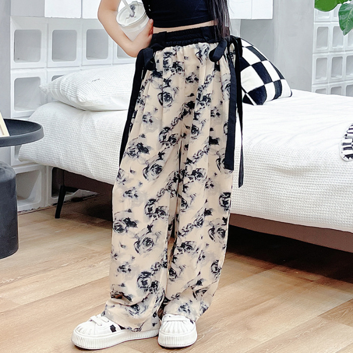Picture of Girls' Pants Summer Kidsren's Ice Silk Casual Pants Sweatpants Spring & Fall New Thin Anti-Mosquito Pants Medium and Large Kidsren's Summer Clothes
