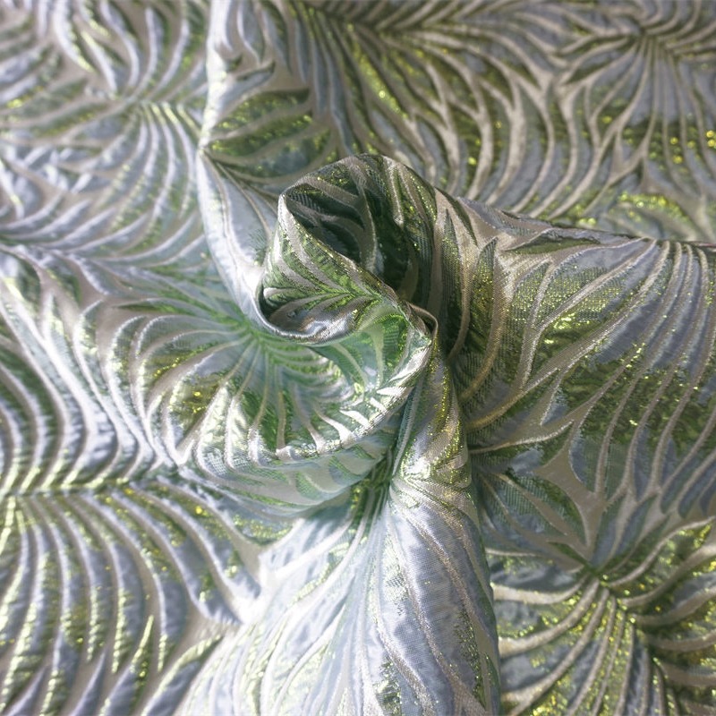 New designer plant palm leaf needle green plant jacquard fabric women's dresses, formal wear, bags, and apparel