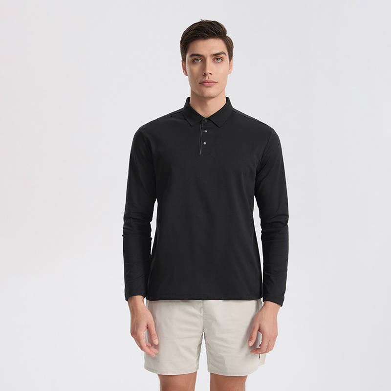 Long-Sleeve Polo Shirt with a Stand Collar, New Fashion Business Urban Men's Top