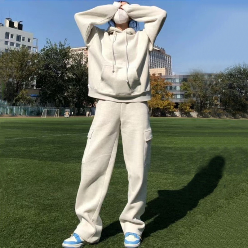American sports women's suit 2025 spring and autumn cross-border new loose hooded vests casual overalls two-piece set