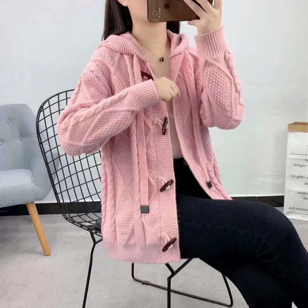 Picture of Hooded sweater coat for women 2023 new spring and autumn Korean style loose lazy style twist knitted cardigan women's top