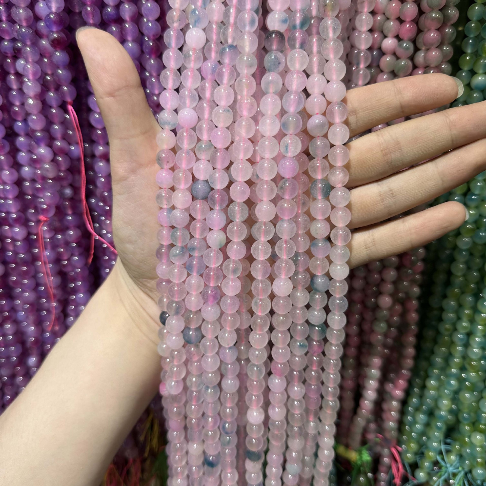 Picture of Live hot grade a chalcedony 8mm two-color round beads beads handmade diy Internet celebrity matching in stock jewelry