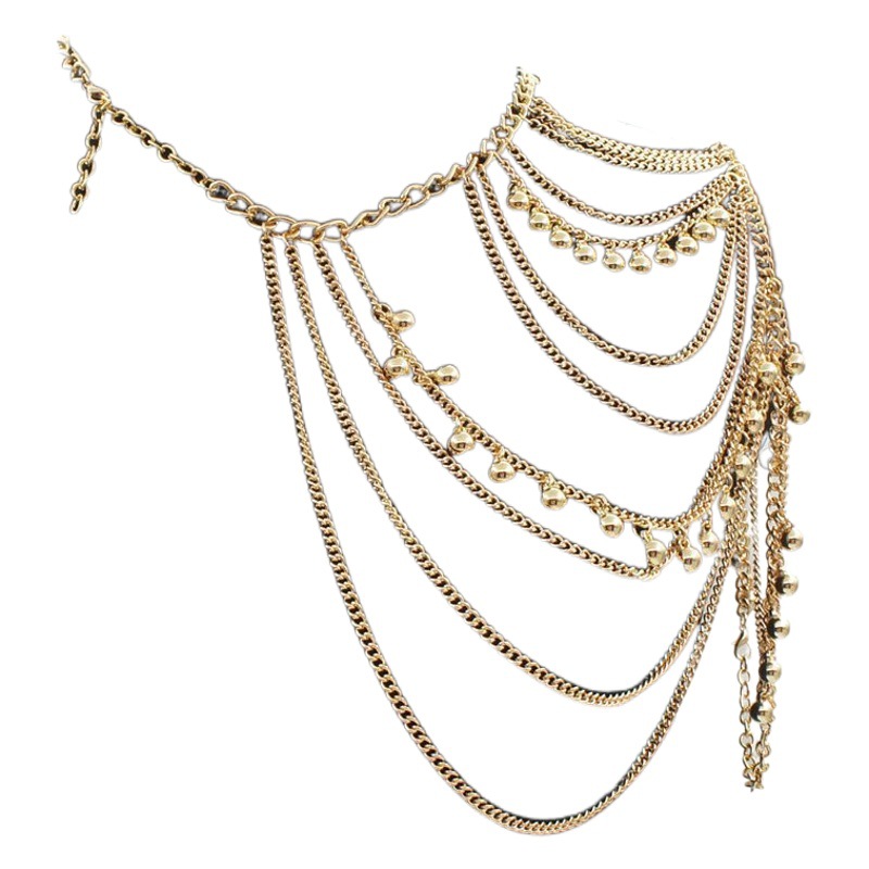 European and American Foreign Trade Street shooting fashion gold multi-layer tassel ball shoulder chain body chain