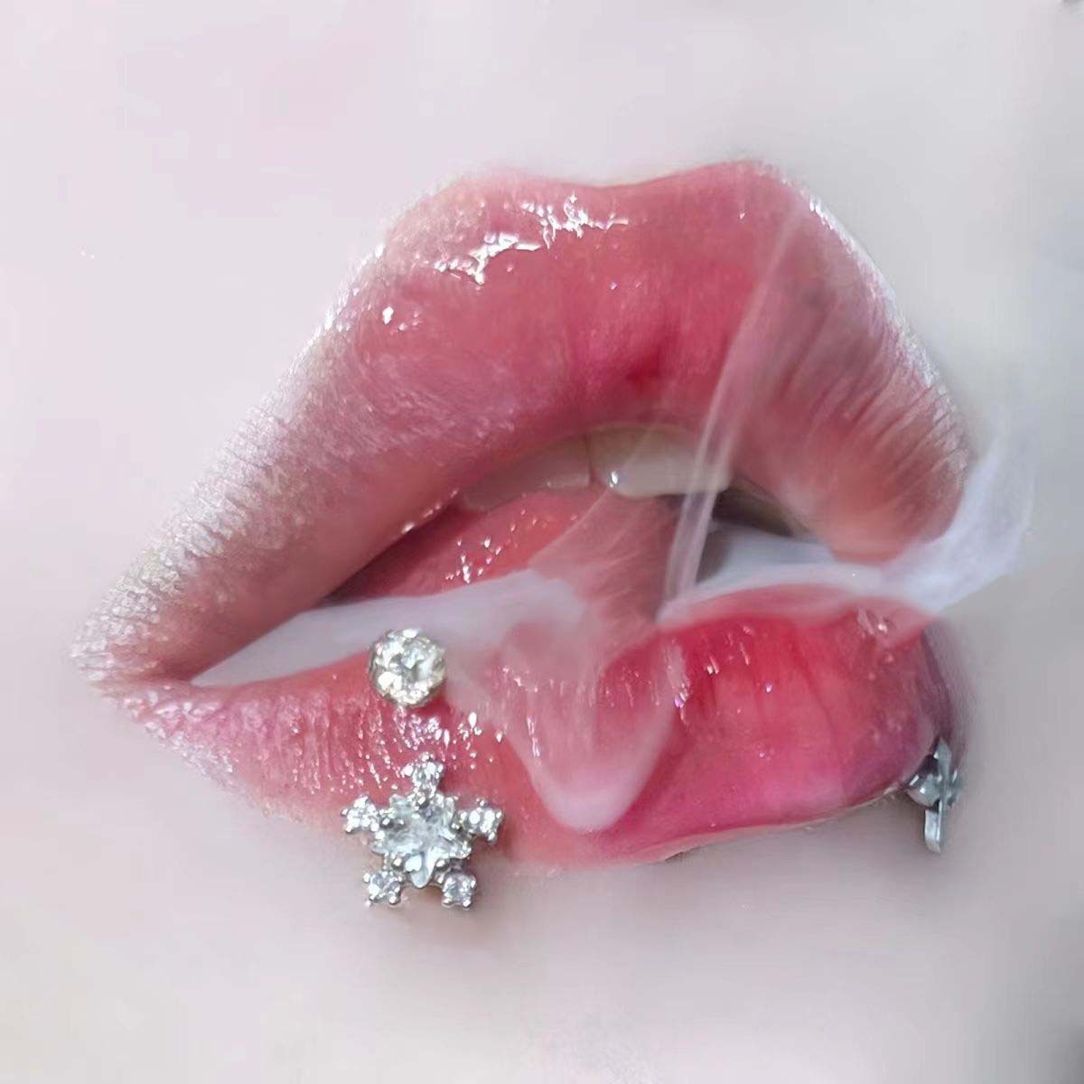 Picture of Cross-Border Flashing Love Mud Ball Lip Ring Wholesale Oil Dripping Fine Glitter Niche Sweet Hot Girl Lip Nail Piercing Jewelry