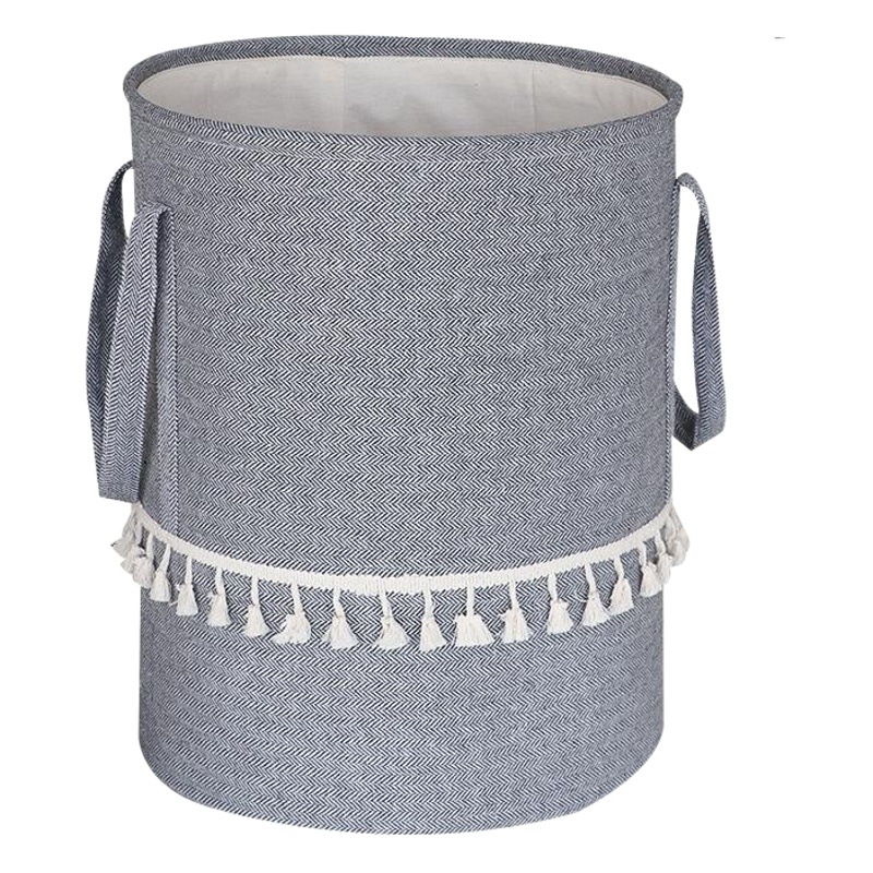 Factory cross-border supply jute cotton linen fabric storage barrel foldable toy sundries storage basket tassel generation