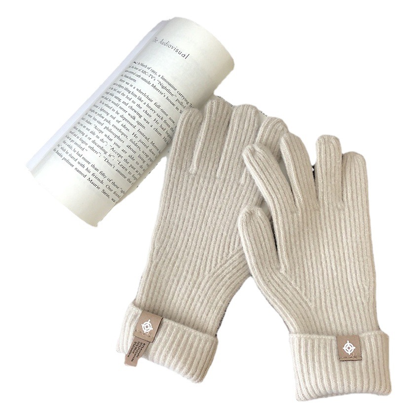Winter New Korean Purchasing Wool Pure Color Gloves Five-Finger Touch Screen Gloves Cycling Women's Woolen Gloves