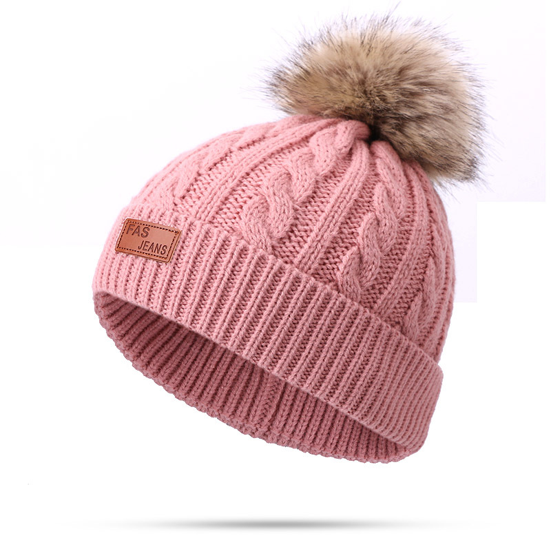 Picture of Winter Children's Neck Hat Two-Piece Pompom Baby Baby Knitted Hat Warm Wool Fleece-Lined Thickened Neck Set