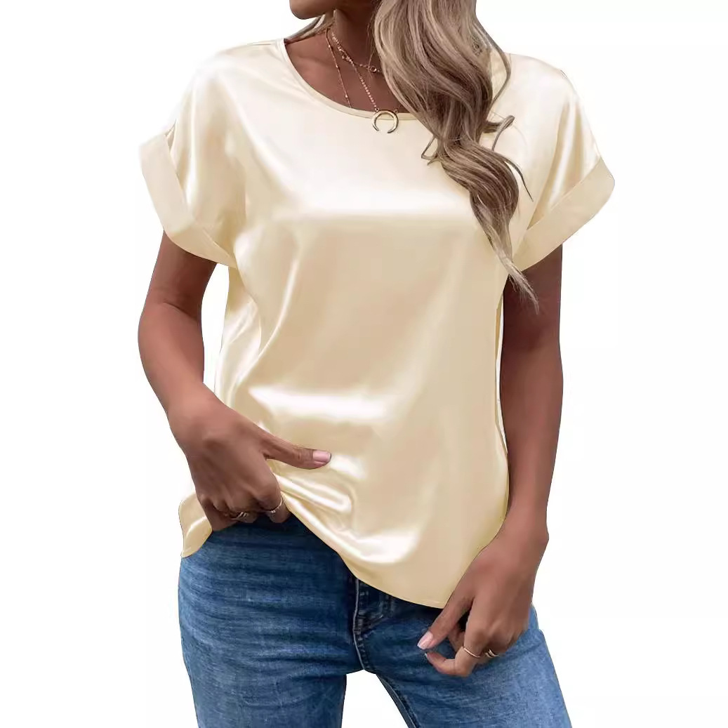 Picture of Fashion 2025 summer foreign trade source OL temperament Sade pullover round neck straight tube women's T-shirt primary source