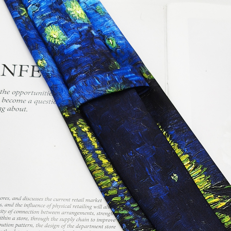 Picture of Van Gogh Oil Painting Men's Polyester Printed Vintage Tie Factory in stock Fashion Casual Tie Hand Tie 8cm