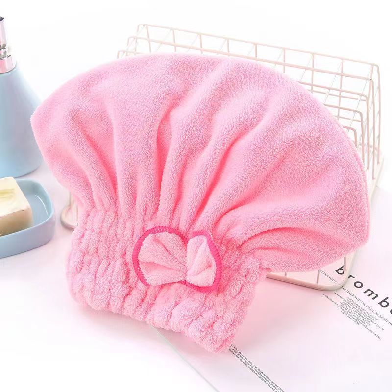 Picture of Coral Velvet Dry Hair Cap with Bow for Women, Thickeneded Shampoo Bag, Absorbent Princess Hat, Hair Factory Wholesale, Fast Water Absorption