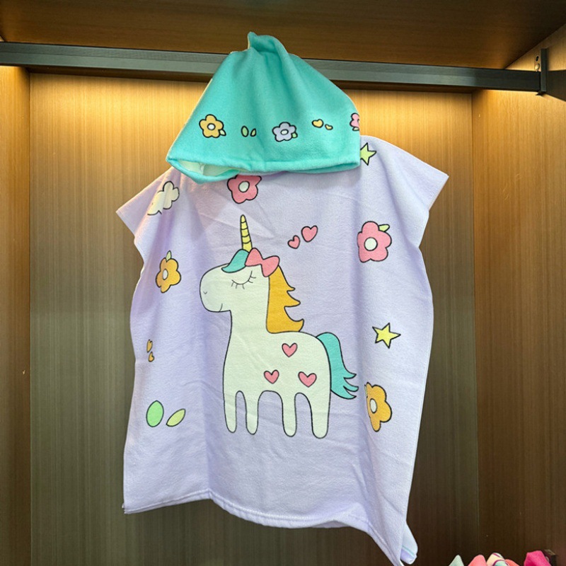Picture of Children's Bath Towel Hooded Poncho Bathrobe Super Soft Wearable Baby Absorbent Towel for Boys and Girls Swimming